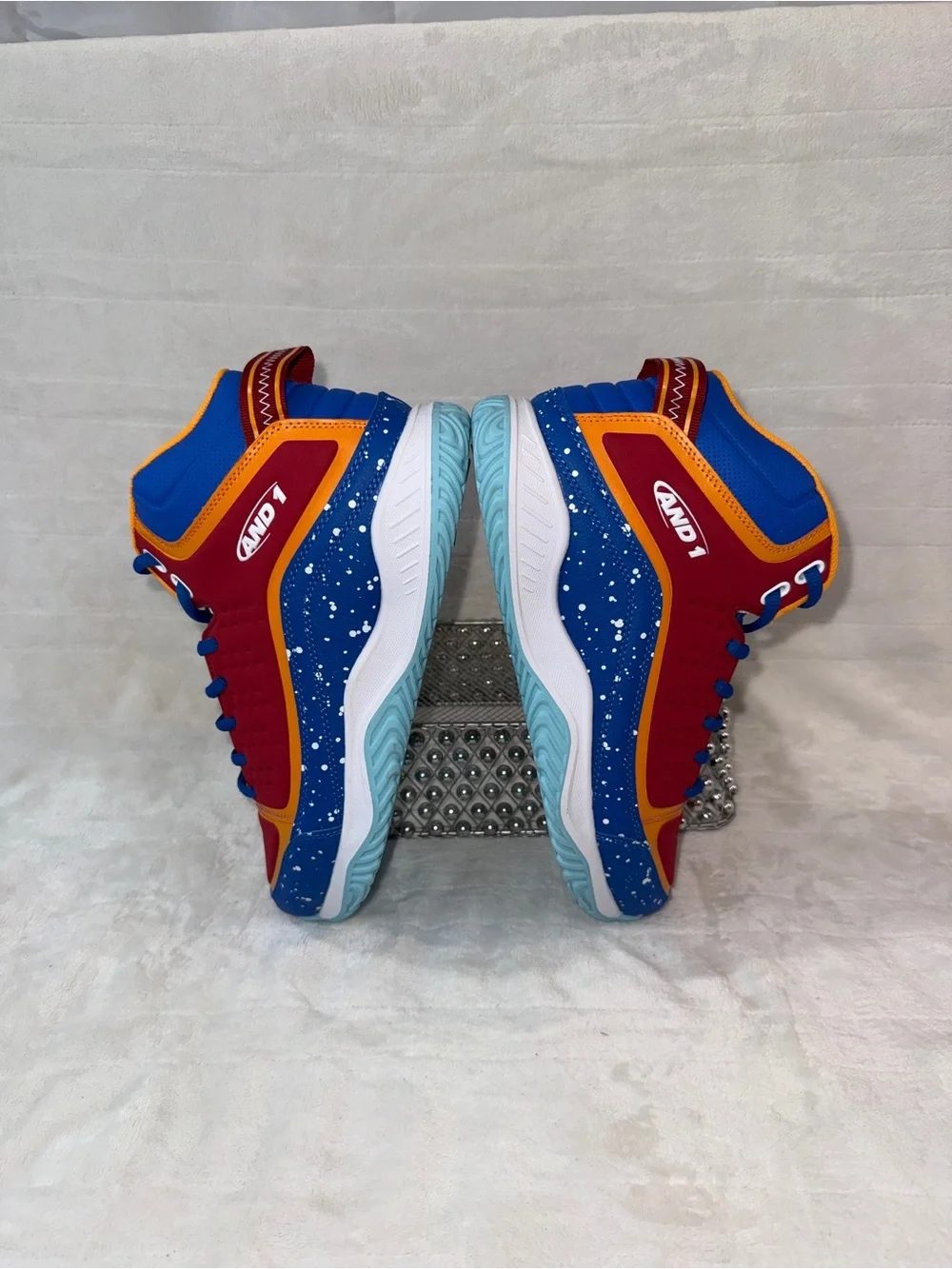 Mens 8.5 or women’s 10, AND1 Red, Blue, White, & Orange, Basketball Shoes.